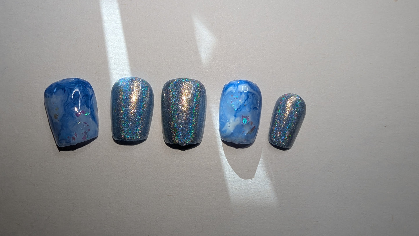 Holographic Ocean Swirl Press-On Nail Set